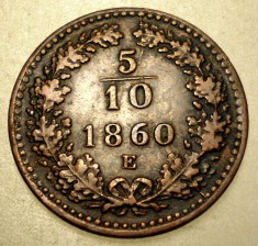 F.248 AUSTRIA 5/10 KREUZER 1860 E RARA