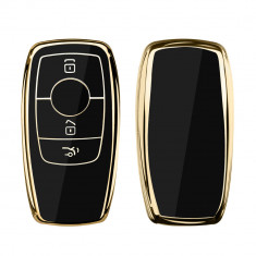 Husa Cheie Auto pentru Mercedes Benz - Smart Key, kwmobile, Silicon, Negru / Gold, 56003.01