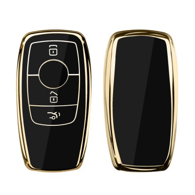 Husa Cheie Auto pentru Mercedes Benz - Smart Key, kwmobile, Silicon, Negru / Gold, 56003.01 foto