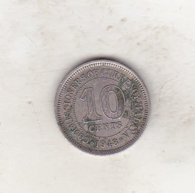bnk mnd Malaya 10 cents 1948 foto