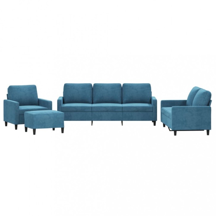 Set de canapele cu perne, 4 piese, albastru, catifea