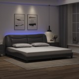 VidaXL Cadru de pat cu lumini LED, gri, 200x200 cm, piele ecologică