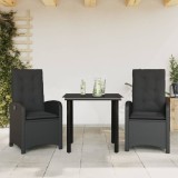 vidaXL Set mobilier de grădină cu perne, 3 piese, negru, poliratan 3212320