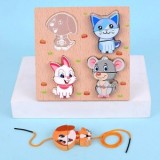 Joc snuruit si puzzle lemn animale, TOY World Int.