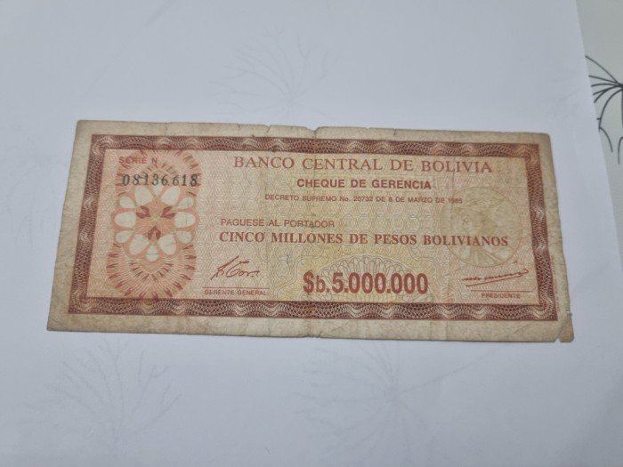 bancnota bolivia 5000000 p 1985 emergency