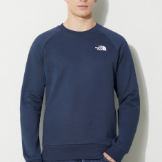 The North Face hanorac de bumbac M Raglan Redbox Crew bărbați, culoarea bleumarin, cu imprimeu, NF0A4SZ98K21