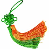 Nod mistic verde orange, amuleta feng shui pentru bani, canaf ciucuri textil