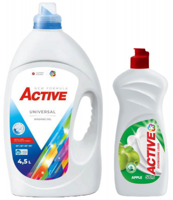 Detergent lichid Universal pentru rufe Active, 4.5 litri, 90 spalari + Detergent de vase lichid Active, 0.5 litri, mar foto