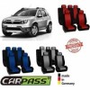 Huse Scaune Auto Dacia Duster 2009-2014 Premium Rosu/Albastru/Gri, Set Complet, Material Textil, Montaj Facil