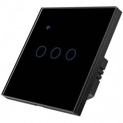 Intrerupator smart touch iUni 3F, Wi-Fi, Sticla securizata, LED, Black foto