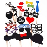 Set 31 de accesorii pentru petrecere, flippy, props pentru coltul de poze, ochelari, palarii, mustata, cravata, tematica nunta, multicolor