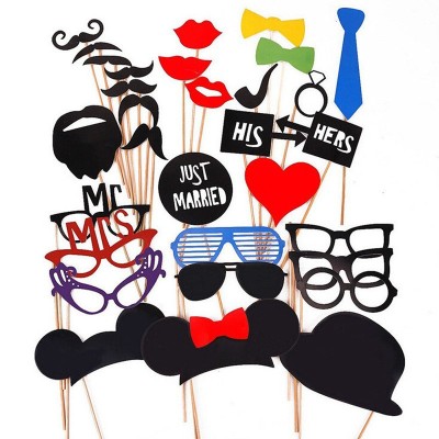 Set 31 de accesorii pentru petrecere, flippy, props pentru coltul de poze, ochelari, palarii, mustata, cravata, tematica nunta, multicolor foto