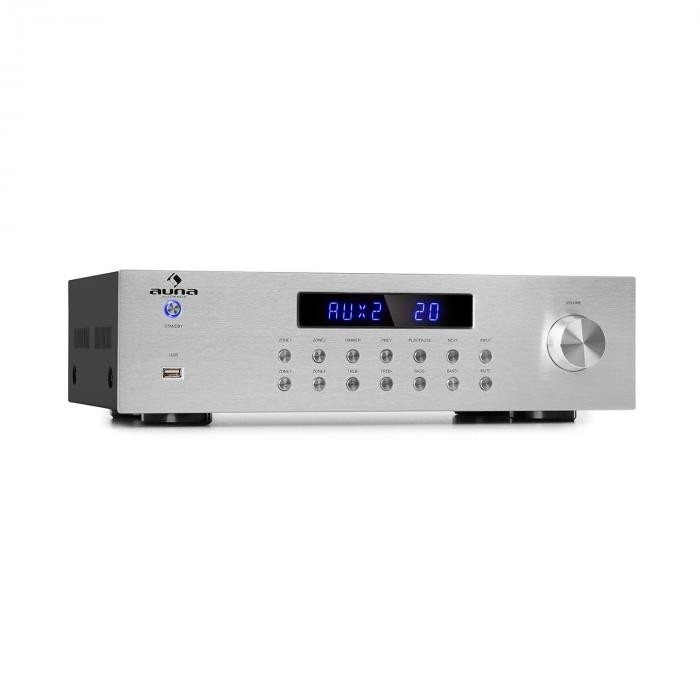 Auna AV2-CD850BT, amplificator stereo 4-zone, 8 x 50 W RMS, bluetooth, USB, FM, argintiu Auna AV2-CD850BT, amplificator stereo 4-zone, 8 x 50 W RMS, bluetooth, USB, FM, argintiu