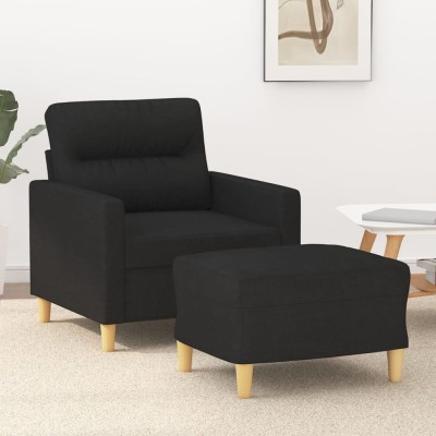 vidaXL Fotoliu canapea cu taburet, negru, 60 cm, material textil 3201069 foto