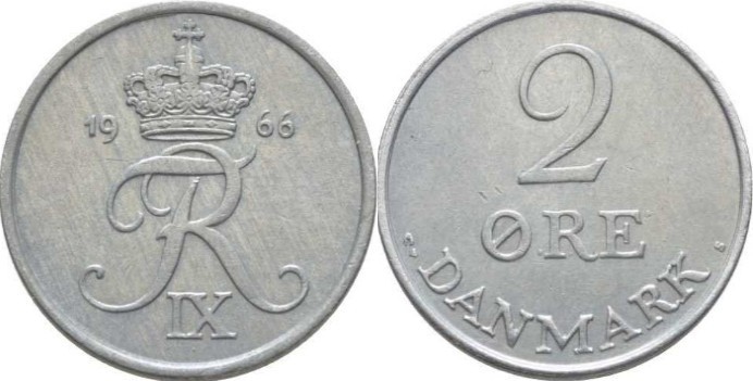 Danemarca 1966 - 2 ore, circulata