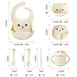 Set 7 piese diversificare bebelusi si copii din silicon Flippy, baveta, farfurie compartimentata cu ventuza, bol cu ventuza, tacamuri, cana, fara aler