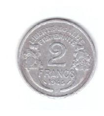 Moneda Franta 2 francs/franci 1945 B, stare relativ buna, curata