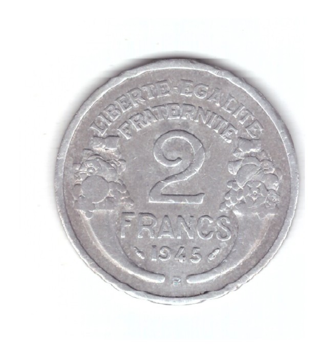 Moneda Franta 2 francs/franci 1945 B, stare relativ buna, curata