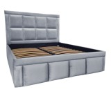 Pat tapitat Premium, 200/200 cm, gri deschis 244, cu somiera metalica rabatabila si spatiu de depozitare