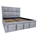 Pat tapitat Premium, 140/200 cm, gri deschis 244, cu somiera metalica rabatabila si spatiu de depozitare