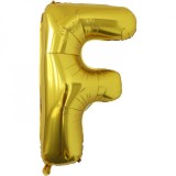 Balon folie metalizata litera f, flippy, 80 cm, umflati cu heliu sau aer, ambalaj individual, pai inclus, auriu