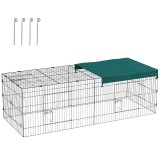 PawHut Tarc Exterior pentru Animale Mici, Spațiu pentru Pui, Iepuri, Chinchilla, cu Acoperiș, 220x85x70 cm, Verde | Aosom Romania