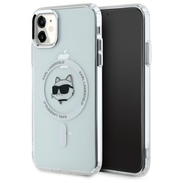 Husa MagSafe pentru Apple iPhone 11, Karl Lagerfeld, IML Metal Choupette&#039;s Head, Alba