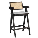 Cumpara ieftin Scaun de bar cu brate Winslow lemn de arbore de cauciuc negru - pvc ratan material culoare lemn natural gri