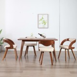 vidaXL Scaune de bucătărie, 4 buc, crem, lemn curbat &amp; piele ecologică