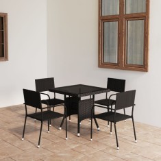 vidaXL Set mobilier de gradina, 5 piese, negru, poliratan foto