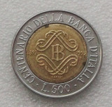 G5. ITALIA 500 LIRE 1993 BIMETAL, 6.80 g., 25.8 mm, Centennial Bank of Italy **