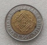 G5. ITALIA 500 LIRE 1993 BIMETAL, 6.80 g., 25.8 mm, Centennial Bank of Italy **, Europa