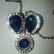 set bijuterii vintage,set cercei/colier cu pietre incolore/pietre mari albastre
