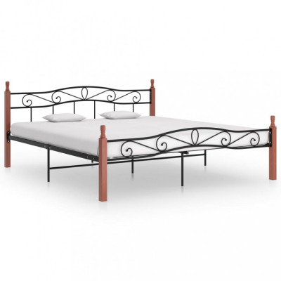 vidaXL Cadru de pat, negru, 200x200 cm, metal și lemn masiv de stejar foto