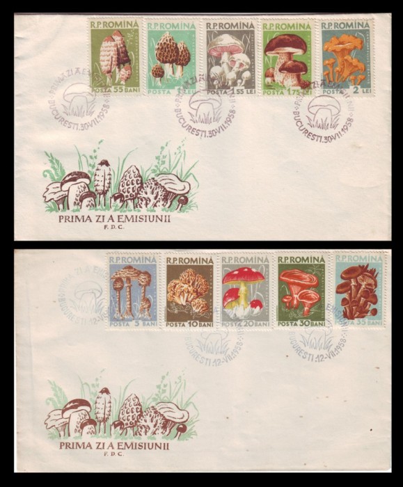 1958 Romania - 2 FDC Ciuperci comestibile, LP 457