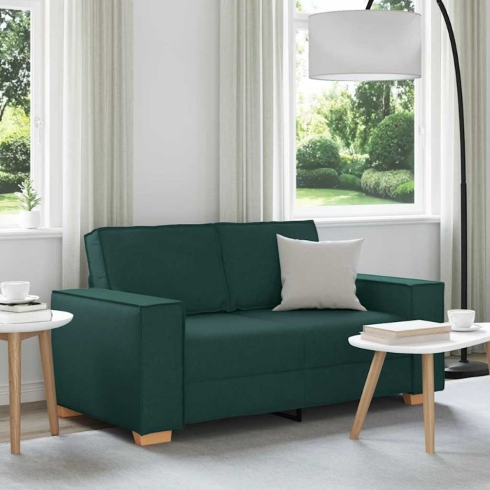 vidaXL Canapea cu 2 locuri, verde &icirc;nchis, 120 cm, material textil