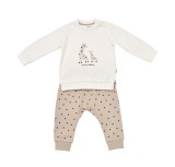 Cumpara ieftin Set bluzita cu maneca lunga si pantaloni lungi cu buline Girafa, BabyCosy, 100% bumbac organic, Ecru (Marime: 18-24 Luni)