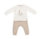 Cumpara ieftin Set bluzita cu maneca lunga si pantaloni lungi cu buline Girafa, BabyCosy, 100% bumbac organic, Ecru (Marime: 6-9 luni)