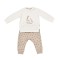 Set bluzita cu maneca lunga si pantaloni lungi cu buline Girafa, BabyCosy, 100% bumbac organic, Ecru (Marime: 18-24 Luni)