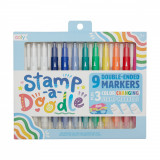 Carioci duble cu stampile Stamp-A-Doodle - set de 9 culori si 3 care schimba culoarea, Ooly