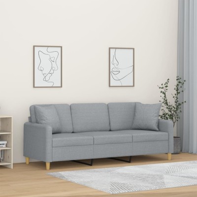 Gossi canapea cu 3 locuri cu pernute, gri deschis, 180 cm, textil foto