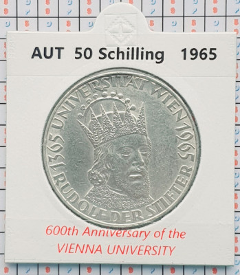 Austria 50 schilling 1965 argint - Vienna University - km 2898 - D45601 foto
