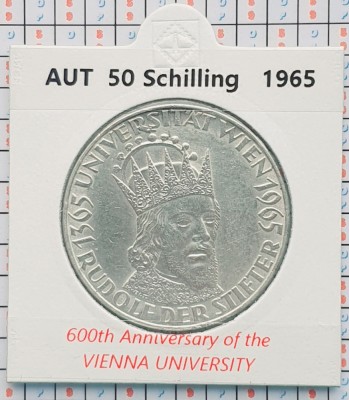 Austria 50 schilling 1965 argint - Vienna University - km 2898 - D45601 foto