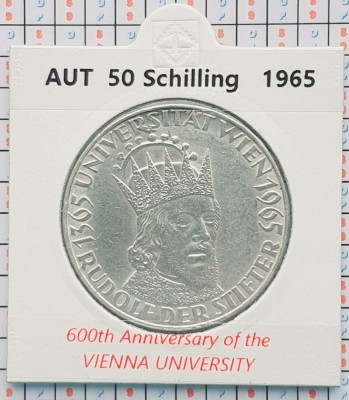 Austria 50 schilling 1965 argint - Vienna University - km 2898 - D45601 foto