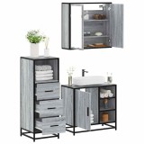 Gossi set mobilier de baie, 3 piese, gri sonoma, lemn prelucrat