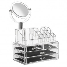 Organizator cosmetice cu oglinda, 24 x 14 cm, 4 sertare