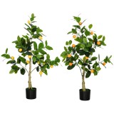HOMCOM Set de 2 Plante Artificiale Decorative Lamai si Portocal In Ghiveci, Plante Artificiale pentru Decor Interior Exterior, 120cm | Aosom Romania