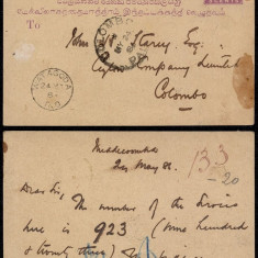 Ceylon 1886 Old Postcard Postal stationery Watagoda to Colombo DB.157