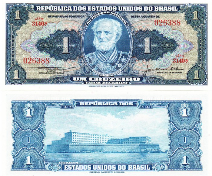 Brazilia 1 Cruzeiro 1954-58 P-150c UNC