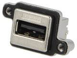 Soclu USB A pentru montare pe panou THT drept